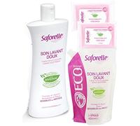 Soin Lavant Doux Saforelle - Hygiène intime et corporelle : Protège et Apaise les peaux sensibles ou irritées - Flacon de 500ml + ECOrecharge 400ml + 2 Paquets lingettes