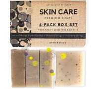 Soin Peau Homme - A Bloom Set De 4 Savons Solides Corps Et Cheveux Fait Main, Incluant Un Savon Exfoliant Au Café Et Un Savon Noir Hydratant Biodégradable Pour Un Soin Naturel De La Peau[X688]