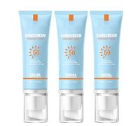 Soin solaire visage Bloqueador, crème solaire minérale Bloqueador pour le visage, crème solaire transparente FPS 50, hydratante, légère et non grasse, pour tous types de peau (3PCS)