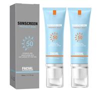 Soin solaire visage Bloqueador, crème solaire minérale Bloqueador pour le visage, crème solaire transparente FPS 50, hydratante, légère et non grasse, pour tous types de peau (2PCS)