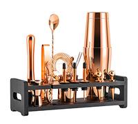 Soing Ensemble shaker à cocktail 24 pièces, parfait pour mélanger les boissons, outils de bar en acier inoxydable avec support, sac de transport en velours et cartes de recettes incluses (cuivre rose)