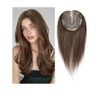 Soins personnels 14 pouces Base en dentelle Cheveux humains Toppers for femmes 4 clips, pièces avec cheveux clairsemés Naturel Véritable Cheveux humains Toppers Extensions de cheveux(Brown)
