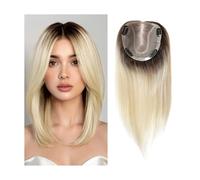 Soins personnels 14 pouces Base en dentelle Cheveux humains Toppers for femmes 4 clips, pièces avec cheveux clairsemés Naturel Véritable Cheveux humains Toppers Extensions de cheveux(Gray Blonde)