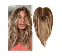 Soins personnels Extensions de cheveux humains raides for femme - 25,4 cm - Marron ombré - Blond mélangé avec racine foncée - 9 × 10 cm - Base en dentelle avec 3 clips Extensions de cheveux