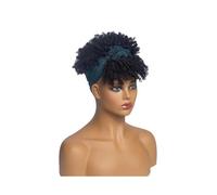 Soins personnels Perruques afro courtes bouclées et crépues avec frange, bandeau enveloppant, perruque de cosplay afro bouclée et turban synthétique Extensions de cheveux(Jet Black)