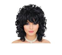 Soins personnels Perruques bouclées for femmes noires, courtes et douces avec frange, boucles afro lâches, perruque synthétique résistante à la chaleur Extensions de cheveux(Black)