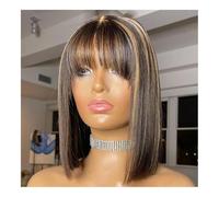 Soins personnels Perruques courtes en cheveux raides avec dentelle Bob 100% cheveux humains avec frange, perruques en dentelle Bob marron naturel avec raie au milieu, cuir chevelu réaliste Extensions