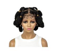 Soins personnels Perruques synthétiques tressées style afro 6 pouces, perruques carrées tressées en boîte HD, perruques tressées à bulles for femmes africaines Extensions de cheveux(Black)