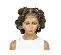 Soins personnels Perruques synthétiques tressées style afro 6 pouces, perruques carrées tressées en boîte HD, perruques tressées à bulles for femmes africaines Extensions de cheveux(Medium Brown)
