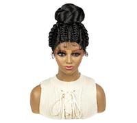 Soins personnels Perruques tressées for femmes noires, perruques en dentelle frontale avec chignon et tresses en boîte, perruque synthétique tressée à la main, 20 cm, noir Extensions de cheveux