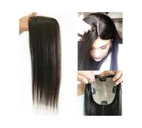 Soins personnels Postiche à clipser 5x5" Cheveux raides vierges Base en soie 15x16 cm Partie centrale for femmes Extensions de cheveux(Black,20 INCHES_15X16 CM)