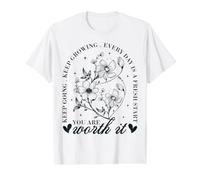 Soins personnels pour Femmes et Filles Keep Going You are Worth It Enough T-Shirt Graphique avec Valeur, Homme, Blanc, S