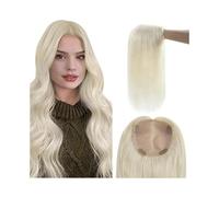 Soins personnels Topper de cheveux humains Topper de cheveux raides soyeux blond platine 5 '' × 5 '' grande surface mono base PU périmètre brésilien Remy postiche droit Topper Extensions de cheveux(18