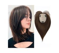 Soins personnels Toppers de cheveux for femmes aux cheveux clairsemés 10/12" Postiches raides avec frange Vrais cheveux humains 10x12 CM Base en soie nouée à la main Clip In Hair Topper Extensions de