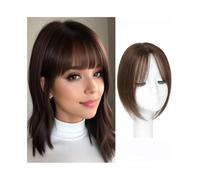 Soins personnels Toppers de cheveux for femmes, vrais cheveux humains avec frange, 10x12 CM, base en soie respirante, postiches lisses à clipser, Toppers de cheveux brésiliens avec frange Extensions d