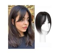 Soins personnels Toppers de cheveux for femmes, vrais cheveux humains avec frange, 10x12 CM, base en soie respirante, postiches lisses à clipser, Toppers de cheveux brésiliens avec frange Extensions d
