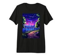 Soirée à New York, Synthwave Retro Pixel Art T-Shirt Haut de Gamme