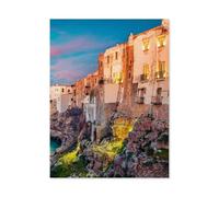 Soirée à Polignano a Mare, Pouilles, Italie，1000 Pièces Puzzle en Bois Créatif Éducatif Jigsaw Puzzle Jouet Anti-Stress pour Adultes Enfants Bricolage Jeux Parent-Enfant（75x50cm）-B62