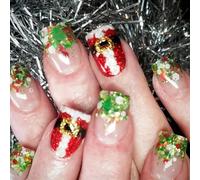 Soirée Noël Presse Court Rond sur Ongles 24 % Acrylique Brillant Facile à Porter Faux Ongles pour Filles et Femmes Accessoires d'Ongles de Vacances