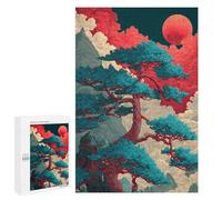 Soirée Puzzle en Famille - Red Moon Rising Mystical Landscape, Puzzle Décoratif, 1000 PCS, avec Une Image Décorative Une Fois Terminé