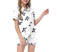 Soiree Pyjama Fille Ensemble de Pyjama 2 pièces pour Enfants,imprimé Graphique,Manches Courtes,Chemise boutonnée,Short,Ensemble de(White,2-3 Ans)