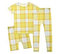 Soiree Pyjama Fille Ensemble de vêtements d'été décontractés pour Filles,Short imprimé à Manches Courtes,Pantalon,Pyjama,Ensemble 3 pièces pour Tout-Petits de 2 à 14 Ans(Light Yellow,9-10 Ans)