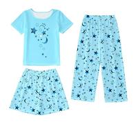 Soiree Pyjama Fille T-Shirt de Sport à Manches Courtes et Short Unisexe pour Enfants et bébés,vêtements de Printemps d'été(Sky Blue,7-8 Ans)