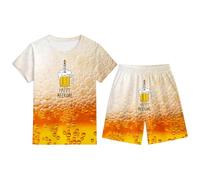 Soiree Pyjama Fille Tenues Oktoberfest pour garçons et filles,ensemble pyjama à manches courtes,t-shirt et short,vêtements de nuit d'été confortables décontractés pour enfants(Yellow,9-10 ans)