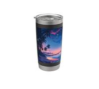 Soirée Vintage Pastel Hawaii Beach Lofi Vaporwave Gobelet isotherme en acier inoxydable double paroi