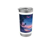 Soirée Vintage Pastel Hawaii Beach Lofi Vaporwave Gobelet isotherme en acier inoxydable double paroi