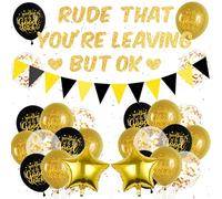 Soireeparty Décorations de fête de départ pour collègues - Décoration amusante de retraite, bannière dorée grossière que vous quittez mais Ok - Ballons en latex pour décoration de bon voyage