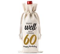 Soireeparty Sac cadeau pour bouteille de vin 40e 50e 60e 70e anniversaire - Sac cadeau pour bouteille de vin, beige, 60th birthday gifts for women, Cadeaux d'anniversaire 60 ans