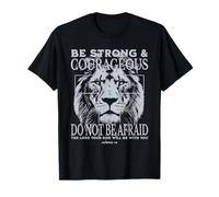 Sois Fort et Courageux Lion Faith Art Joshua 1:9 Christian T-Shirt