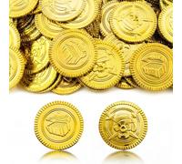 soitzhoc Ensemble de 100 pièces de Pirate pièces d'or | avec boîte de Transparente |, activités sur Le thème des Pirates pièces en Plastique | Convient pour Les décorations d'anniversaire etc.