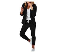 SOIUTAO Ensemble 2 pièces pour femme - Blazer solide avec pantalon - Décontracté et élégant - Taille élastique - Pour les loisirs, Noir , M