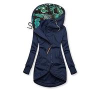 SOIUTAO Veste demi-saison pour femme - Veste demi-saison légère - Fermeture éclair - Avec capuche - Longue doublée - Automne Hiver - Manches longues, I2 bleu marine, XL