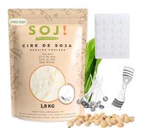 Soj! - Cire à bougie - Cire de Soja végétal pour la création/DIY de bougie, remplissage bougie - Pour bougie coulée - En flocons -1,8KG + 20 mèches