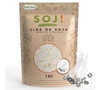 Soj - Cire de Soja végétale1KG/2KG/3KG/20KG E-BOOK+15 MÈCHES OFFERTES! Fabrication de bougies coulées, Cire bougies, Cire à bougie, Cire de soja pour bougie, Marque française 1KG