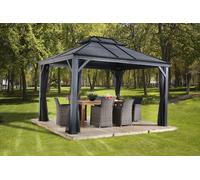Sojag Alu Pavillon Mykonos 1012 Hardtop Pavillon avec moustiquaire Gris 299x364x291cm
