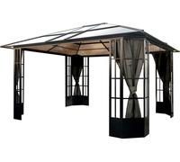 Sojag Aluminium Pavillon Savino 1214 Pavillon à toit rigide avec moustiquaire| Noir 338x397x280 cm