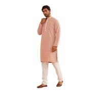 Sojanya (Depuis 1958 Hommes Coton Or Brodé Kurta Paillettes avec Churidar Blanc Pyjama, pêche, 44