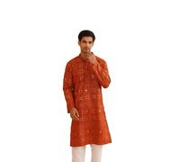 Sojanya Depuis 1958, Kurta long en coton mélangé imprimé uniquement pour homme, Orange, Medium