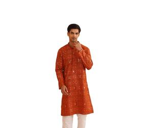 Sojanya Depuis 1958, Kurta long en coton mélangé imprimé uniquement pour homme, Orange, Medium
