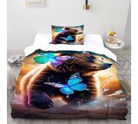SOJFGSNAJ Butterfly Ours Housse De Couette Totem Animal Doux Et Confortable Housse De Couette en Microfibre Impression 3D Ensemble De Literie Deux Pièces Single(135x200cm)