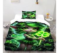 SOJFGSNAJ Clover Elf Housse De Couette Double Fibre Hypoallergénique Housse De Couette en Microfibre Impression 3D Ensemble De Deux Pièces sur Le Lit Single（135x200cm）