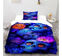 SOJFGSNAJ Crâne Bleu Housse De Couette Double Fibre Hypoallergénique Housse De Couette en Microfibre Impression 3D Ensemble De Deux Pièces sur Le Lit Single（135x200cm）