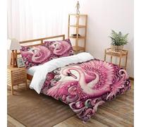 SOJFGSNAJ Cygne Rose Housse De Couette Double Couche Totem océan Doux Et Confortable Housse De Couette en Microfibre Impression 3D Ensemble De Trois Pièces sur Le Lit Double（200x200cm）