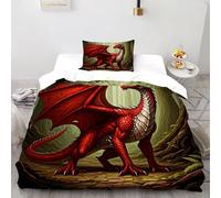 SOJFGSNAJ Dragon Rouge Housse De Couette Totem Polyester Housse De Couette en Microfibre Impression 3D Ensemble De Deux Pièces Single(135x200cm)