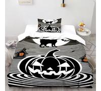 SOJFGSNAJ La Citrouille du Mal et Le Chat Housse De Couette Doux Et Confortable Housse De Couette en Microfibre Impression 3D Ensemble De Literie Deux Pièces Single（135x200cm）
