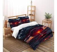 SOJFGSNAJ Lever du Soleil Rouge Housse De Couette Double Couche Totem Doux Et Confortable Housse De Couette en Microfibre Impression 3D Ensemble De Trois Pièces sur Le Lit King(220x240cm)